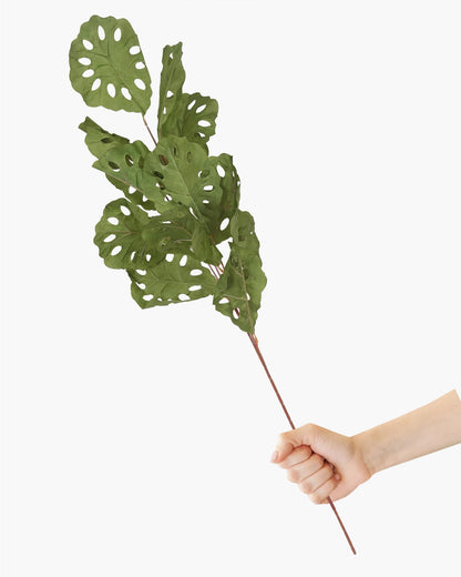 Homesake® Faux Long Monstera Leaf Stems, Set of 2 Artificial Branches with 5 Sticks Each, Pot Not Included, Decorative Plant for Vase, Tabletop, Living Room, Home Décor, Green