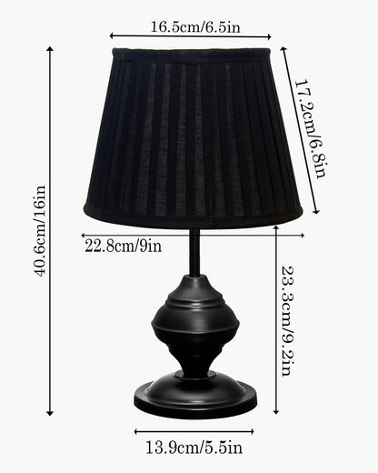 Homesake® Bedside Black Metal Table Lamp With Fabric Shade,Incandescent,E27 Holder,Urn,Desk Lamp,Night Lamp,Office,Nightstand,Table Lamp For Living Room,Study Room,Kids Room,Pleated