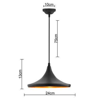 Homesake® E26/E27 Single Head Metal Danish Shade Pendant Vintage Hanging Ceiling Light, Black Set of 2