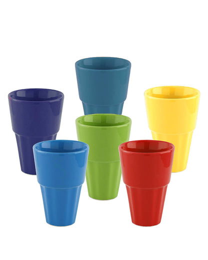 Homesake® Ceramic Antique Chai Tea Glasses Multicolour Vintage Stoneware, Cutting Chai Set with Holder Stand Tea Cups Coffee Mugs Tapri Chai Glass, Microwave & Dishwasher Safe - Set of 6