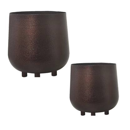 Homesake® Metal Flower Pots Planter DistressToned Garden Planters, 7.5/7 Inch Indoor Round Plant Containers, Pack 2 Cactus Greens Pots with Drainage Hole