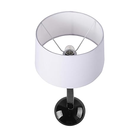 Glossy Black Cubist Aluminium Table Lamp With Drum Shade, Bedside, Living Room Study Lamp, Bulb Included