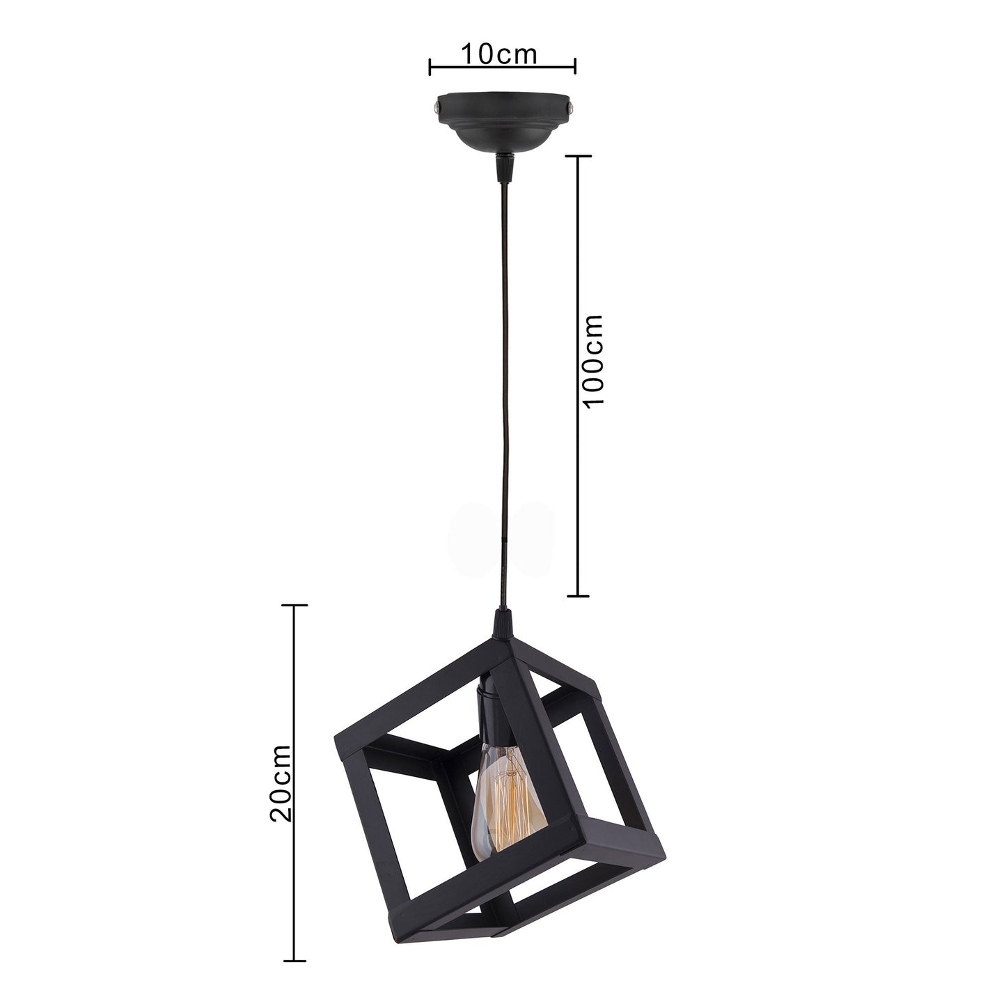 Edison Filament Hanging Cube 6", E27 Holder, Decorative, Black, URBAN Retro, nordic style