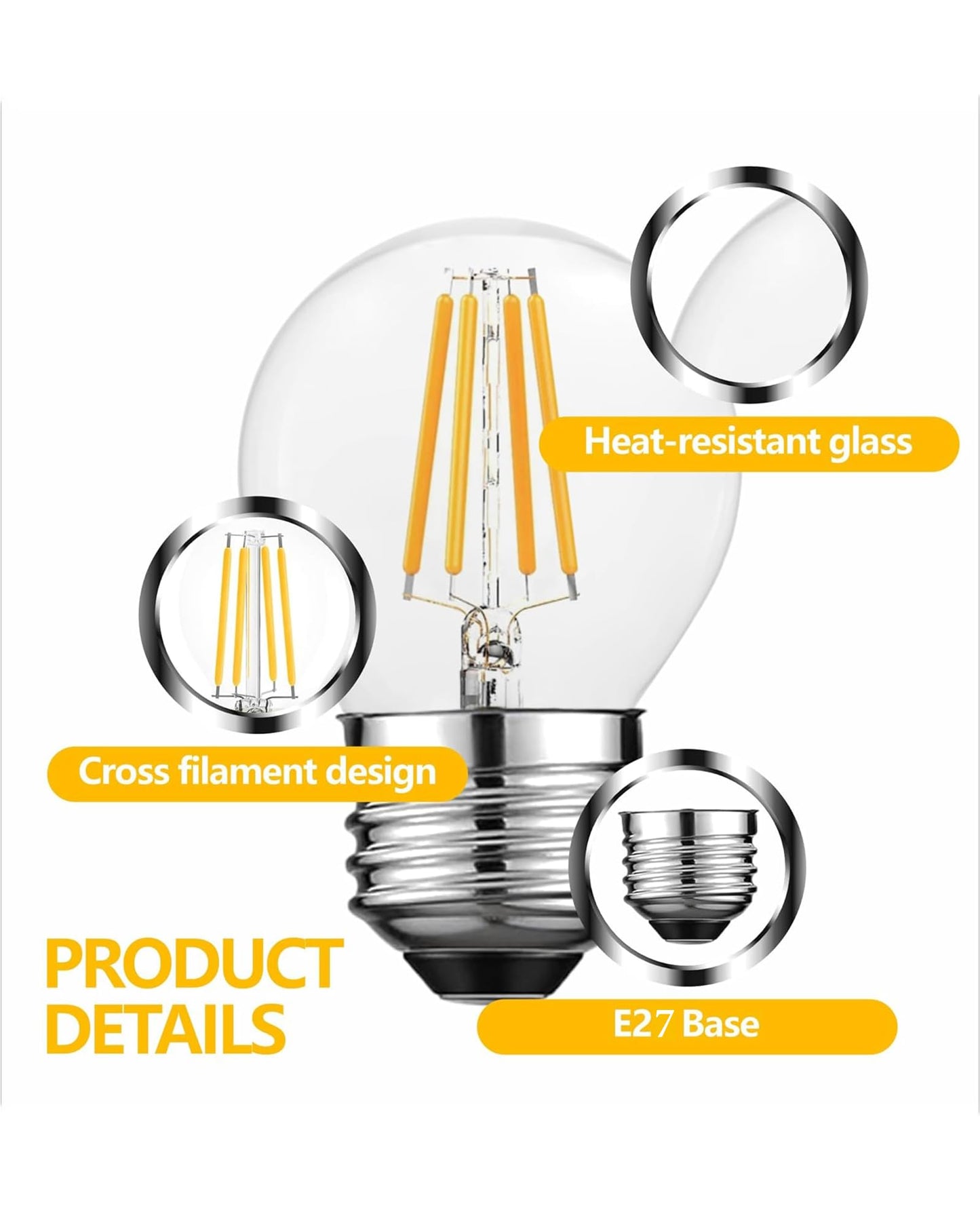 Homesake® Edison Tungsten LED Round Antique Glass G45 Light Bulbs Vintage Base E27 Bulb Yellow Light For Home Decoration Living Room/Hall/Balcony/Restaurant Bar Lighting
