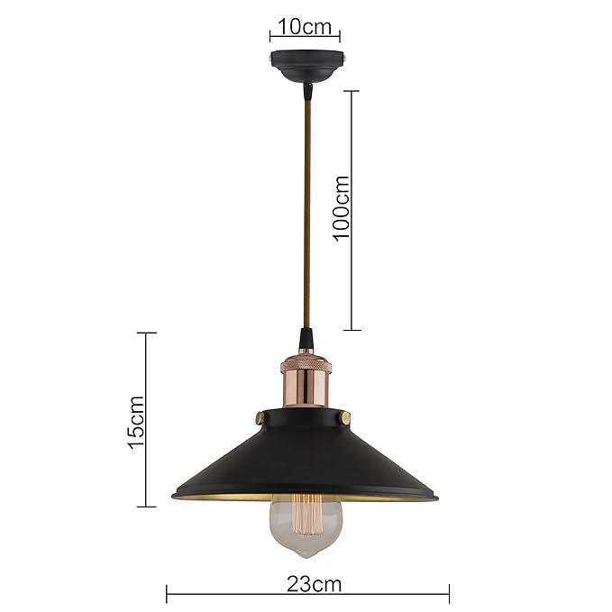 Single Black Cone Pendant with Holder, E27, Modern Nordic Hanging Ceiling Light