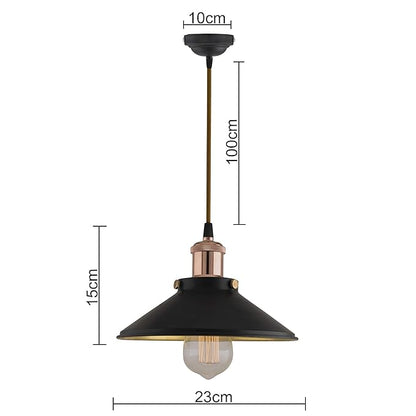 Single Black Cone Pendant with Holder, E27, Modern Nordic Hanging Ceiling Light