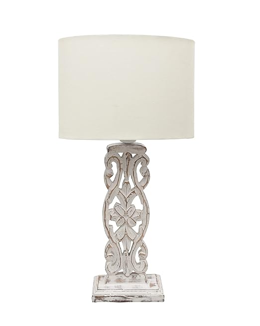 Sculptural Hand Carved Wood Table Lamp with Oval White shade, Antique Black