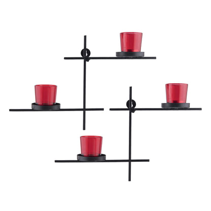 Homesake® Black Scorching Ladder with Pair of Votive Wall Hanging Candle Tealight Holder, Set of 2