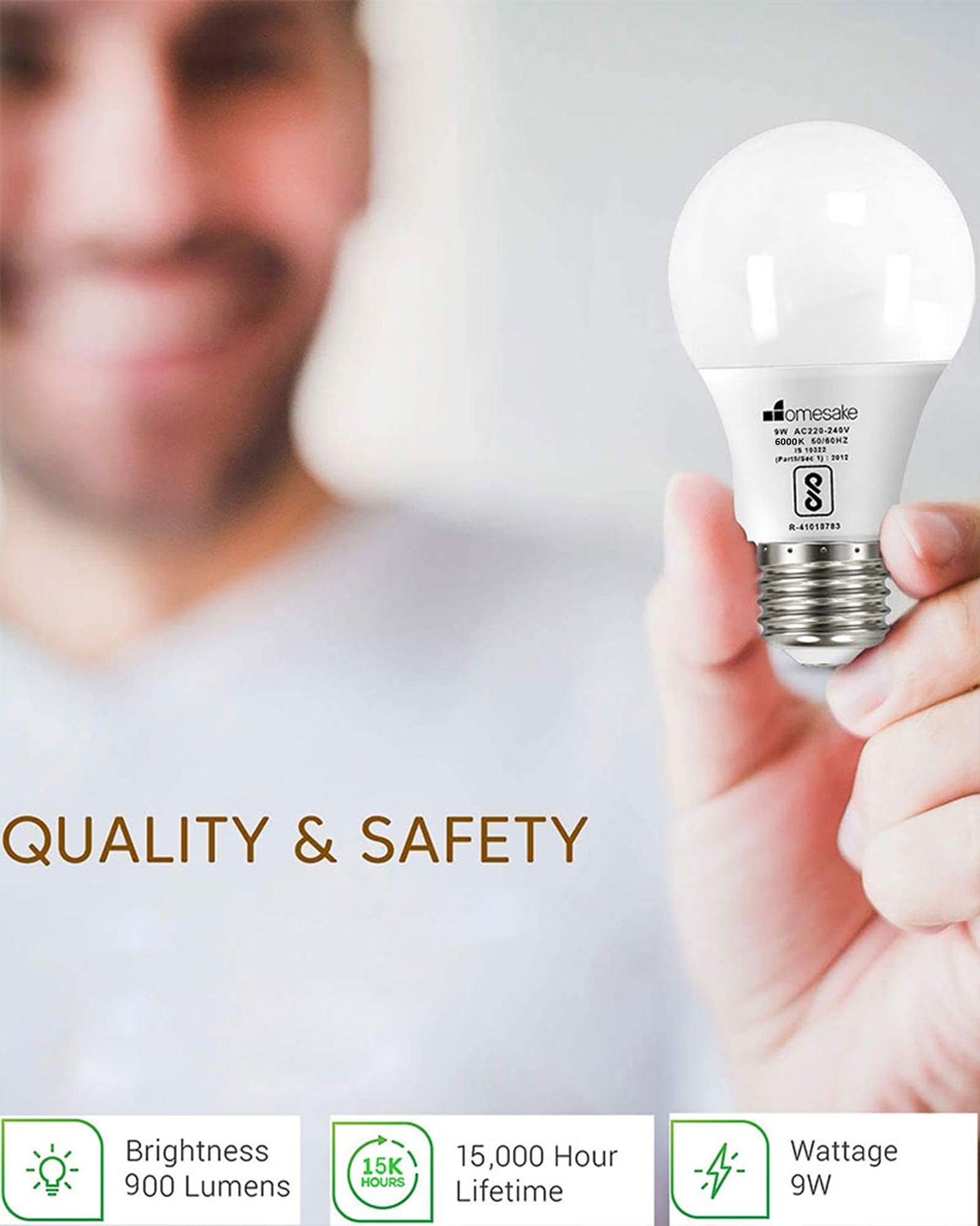 Homesake® E27 LED Light Bulbs Cool White 6000k 9W Standard Edison Base Bulb, for Bedroom Living Room, Energy Saving LED Light Bulb for Home, Office & Study Room