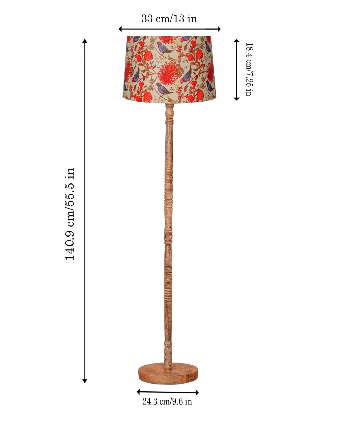 Homesake® Mid Century Modern Floor Lamp for Living Room | Hand turned | Corner Lamp for Living Room, Stand Lamp with Fabric Lampshade for Bedroom, Study Room and Office, (Vine and Flowers)