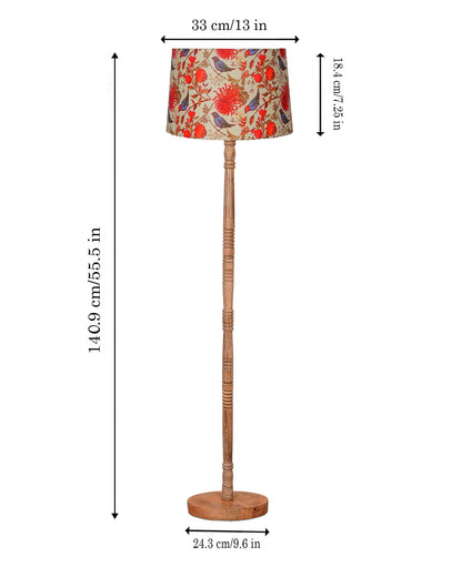 Homesake® Mid Century Modern Floor Lamp for Living Room | Hand turned | Corner Lamp for Living Room, Stand Lamp with Fabric Lampshade for Bedroom, Study Room and Office, (Vine and Flowers)