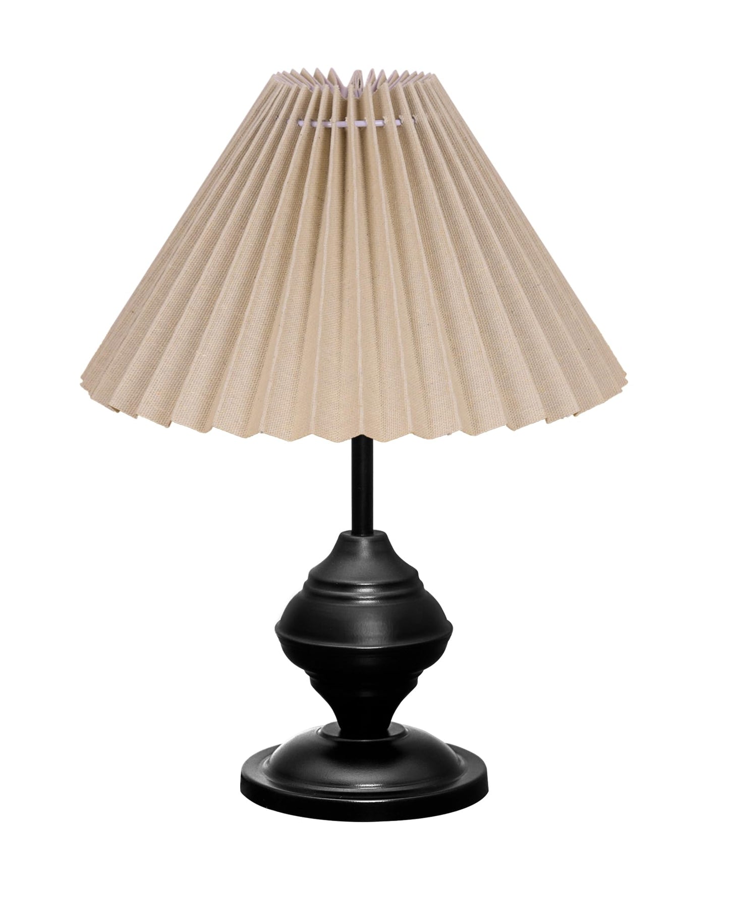 Homesake® Bedside Black Metal Table Lamp With Fabric Shade,Incandescent,E27 Holder,Urn,Desk Lamp,Night Lamp,Office,Nightstand,Table Lamp For Living Room,Study Room,Kids Room,Pleated