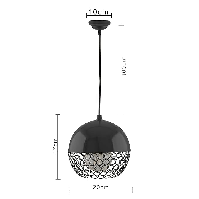 Matt black Crystal hanging globe light, ceiling light, Nordic E27 pendant