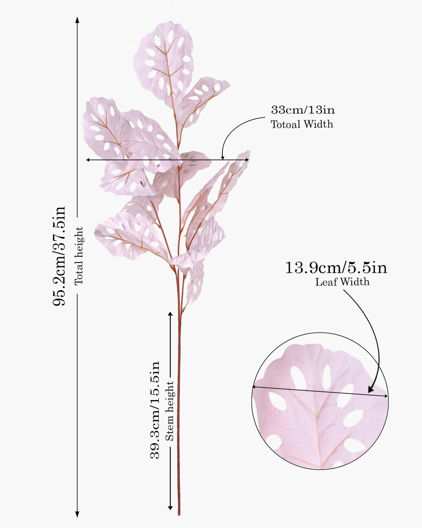 Homesake® Faux Long Monstera Leaf Stems, Set of 2 Artificial Branches with 5 Sticks Each, Pot Not Included, Decorative Plant for Vase, Tabletop, Living Room, Home Décor, Green