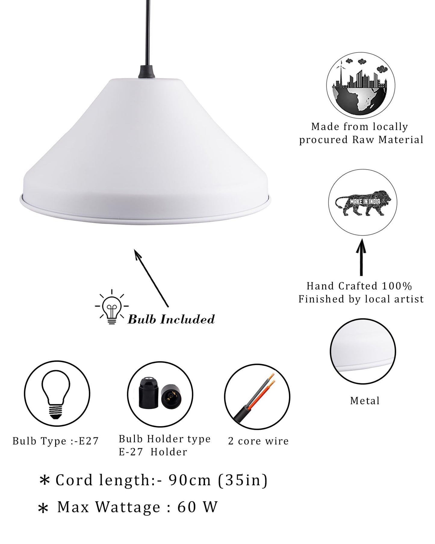 Homesake® Hanging Light Black, Inverted Cone | Ceiling, Pendant Light Nordic E27, For Living Room, Bedroom - Home Decor Items