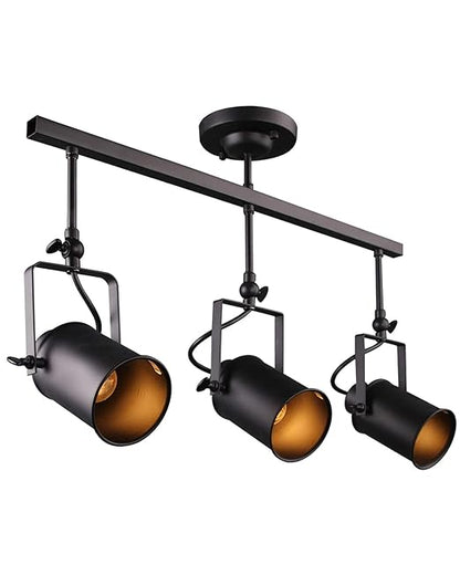 Industrial 3-Light Track Lighting Kit, Black Flush Mount Wall/Ceiling Spot Lights Fixture, Directional Ceiling Light for Kitchen,Dining Room, Living Room, Hallway, Bathroom, Cabinet