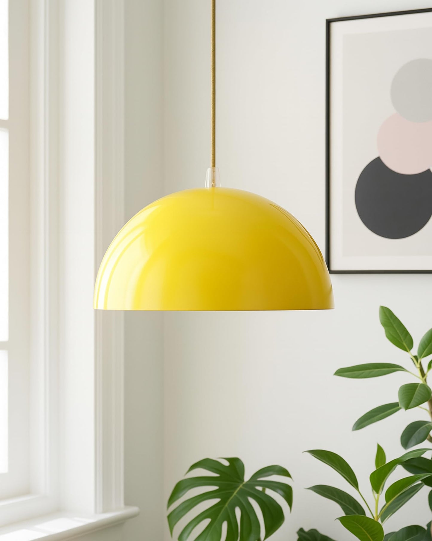 Homesake® Yellow Dome Pendant Light 10'' for Ceiling | Metal Hanging Lamp with Bulb | E27 Holder | Bulb Included | Modern Ceiling Light for Kitchen, Dining, Living Room, Cafe & Home Décor