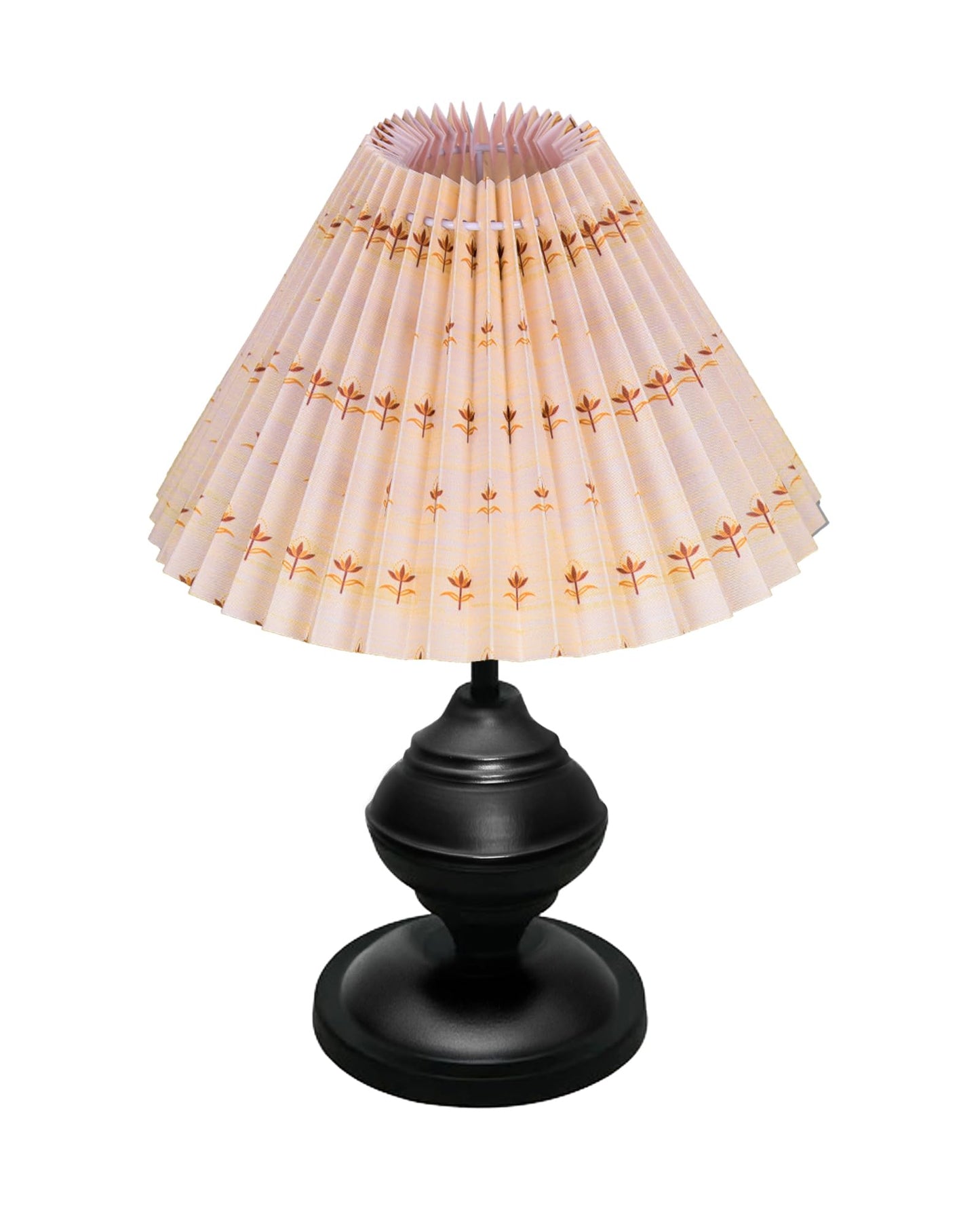 Homesake® Bedside Black Metal Table Lamp With Fabric Shade,Incandescent,E27 Holder,Urn,Desk Lamp,Night Lamp,Office,Nightstand,Table Lamp For Living Room,Study Room,Kids Room,Pleated