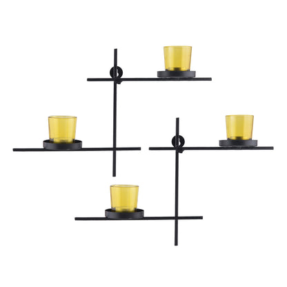 Homesake® Black Scorching Ladder with Pair of Votive Wall Hanging Candle Tealight Holder, Set of 2