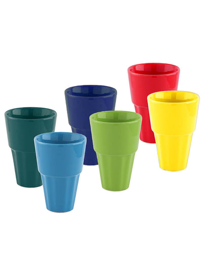 Homesake® Ceramic Antique Chai Tea Glasses Multicolour Vintage Stoneware, Cutting Chai Set with Holder Stand Tea Cups Coffee Mugs Tapri Chai Glass, Microwave & Dishwasher Safe - Set of 6