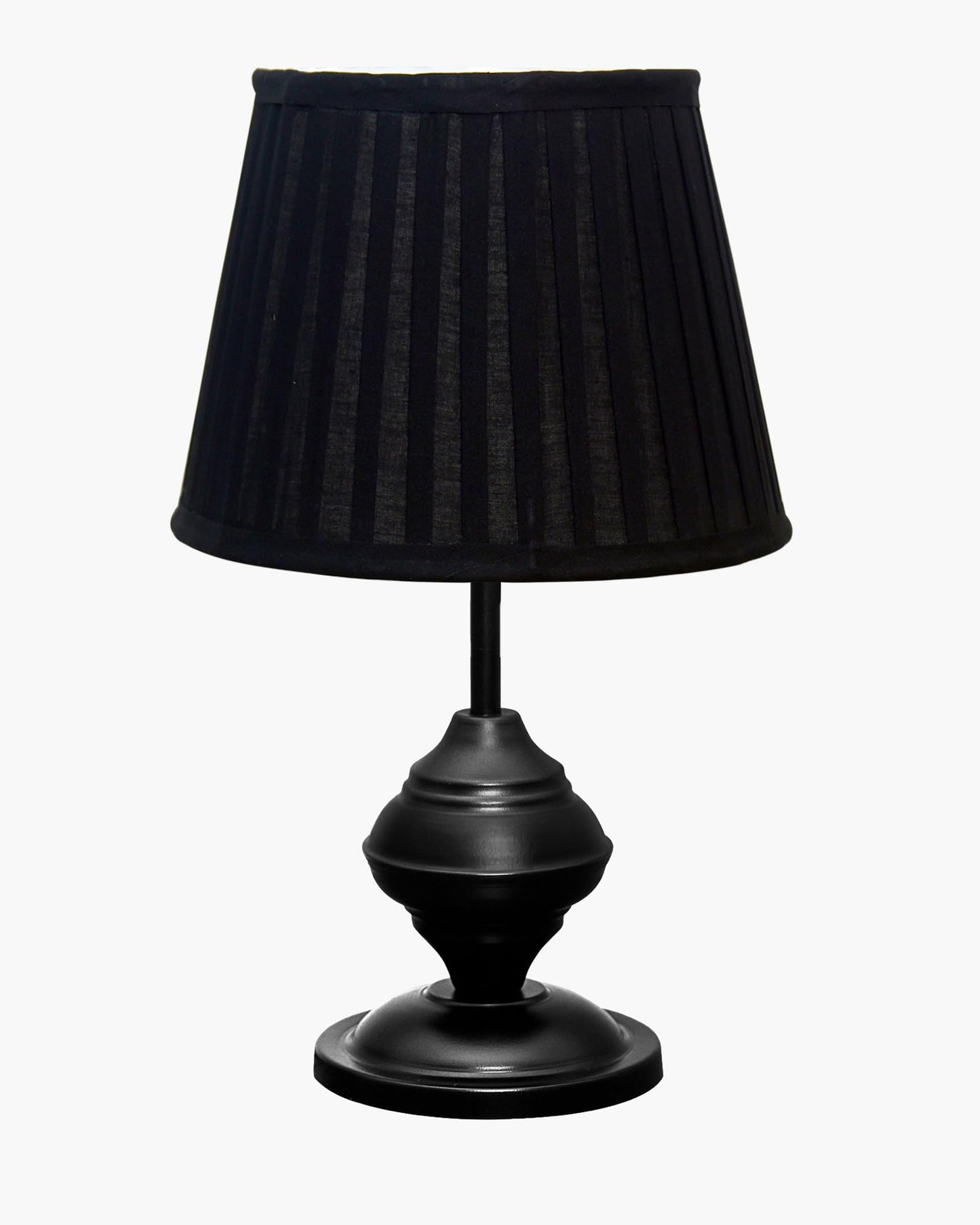 Homesake® Bedside Black Metal Table Lamp With Fabric Shade,Incandescent,E27 Holder,Urn,Desk Lamp,Night Lamp,Office,Nightstand,Table Lamp For Living Room,Study Room,Kids Room,Pleated