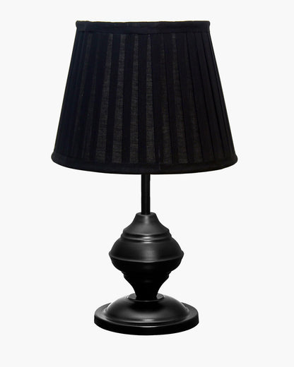Homesake® Bedside Black Metal Table Lamp With Fabric Shade,Incandescent,E27 Holder,Urn,Desk Lamp,Night Lamp,Office,Nightstand,Table Lamp For Living Room,Study Room,Kids Room,Pleated