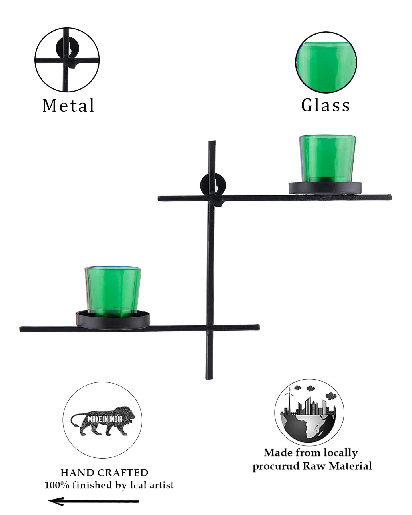 Homesake® Black Scorching Ladder with Pair of Votive Wall Hanging Candle Tealight Holder, Set of 2