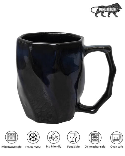 Black Hexagon Handmade Irish Coffee Tea & Beer Mugs,Altered Glaze Latte Cups, Strips