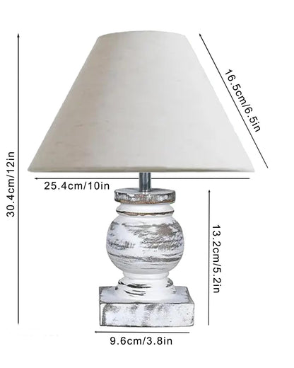 Small Table Lamp for Bedroom Whitewash Distress Living Room Simple Retro Wood Grain Farmhouse Bedside Lamps Suitable for Nightstand, Gift, Trophy, Jute Shade