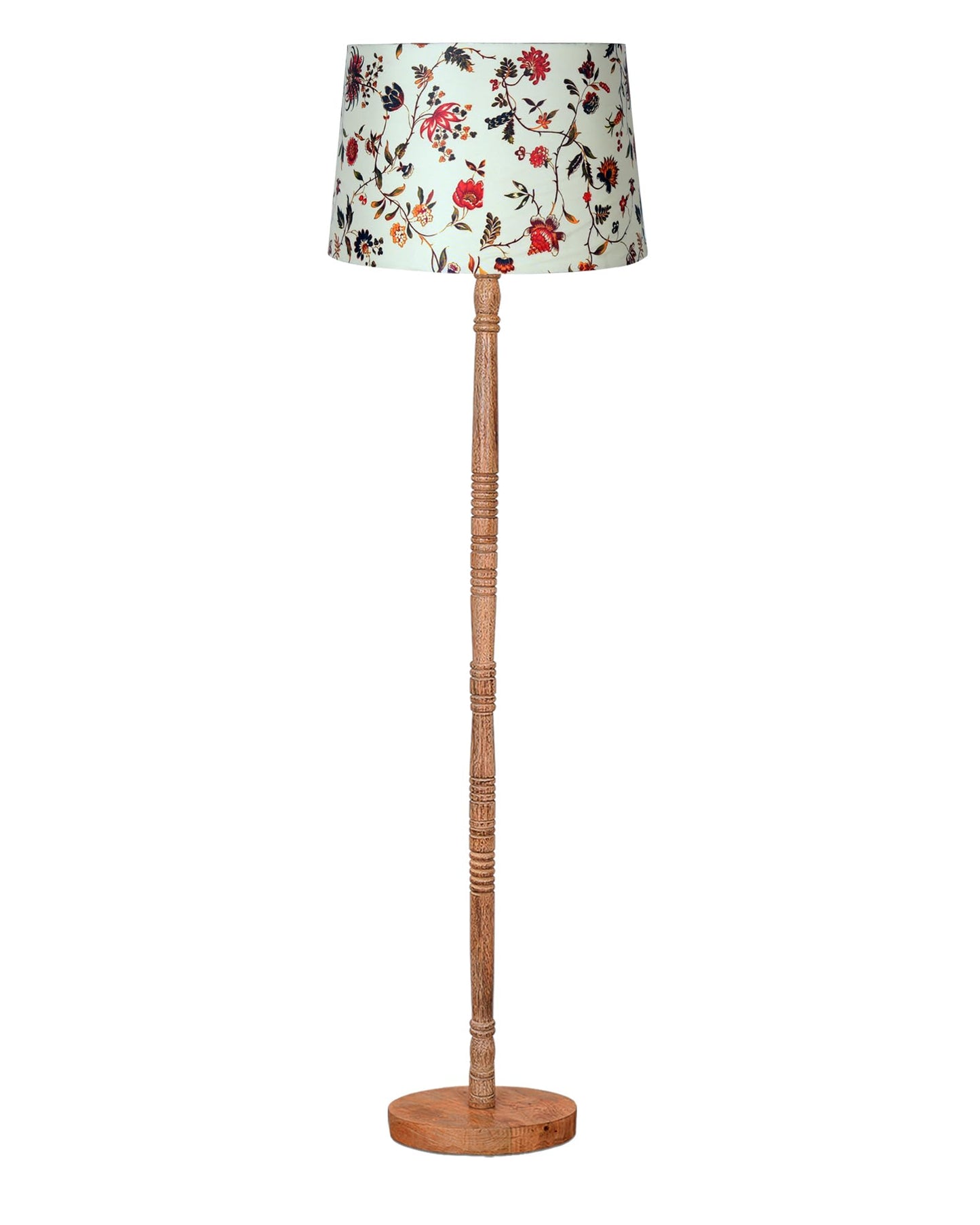 Homesake® Mid Century Modern Floor Lamp for Living Room | Hand turned | Corner Lamp for Living Room, Stand Lamp with Fabric Lampshade for Bedroom, Study Room and Office, (Vine and Flowers)