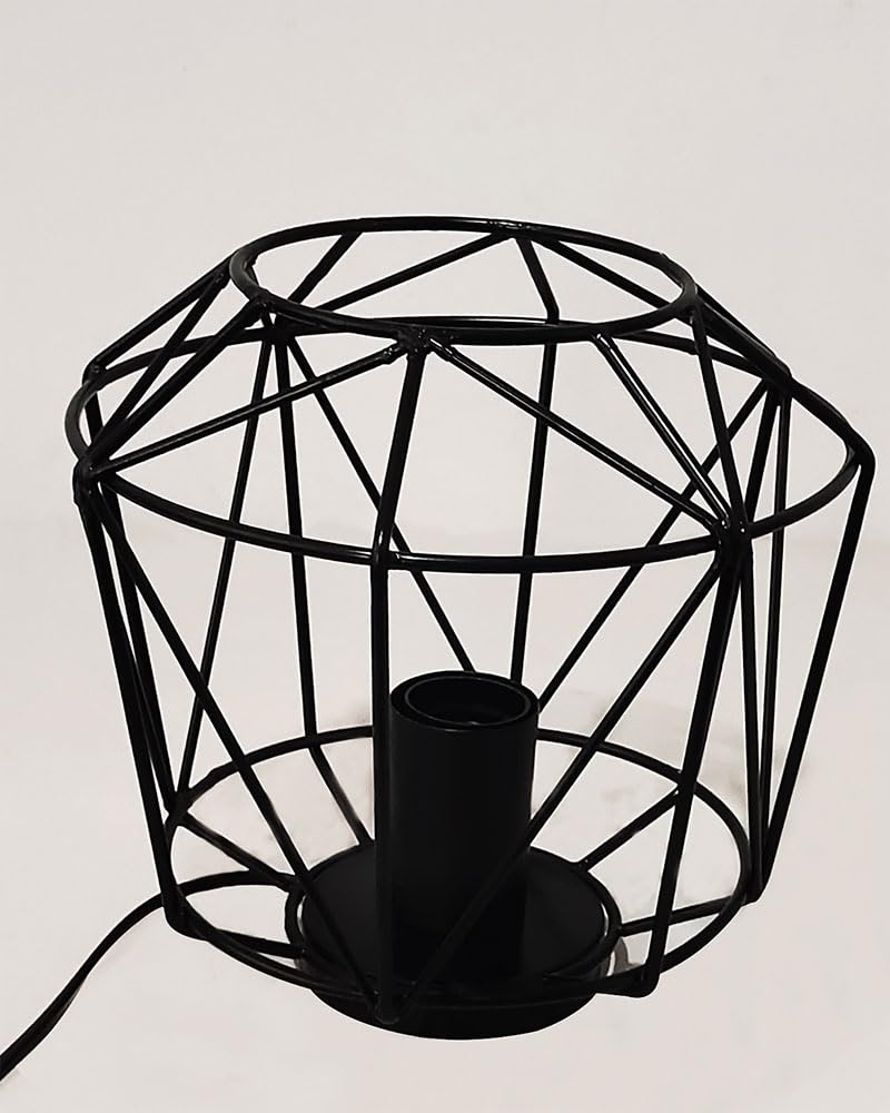 Homesake® Metal Cage Table Lamp, Vintage Flame E27 Decorative Bedside Incandescent Light (Geometric), Black