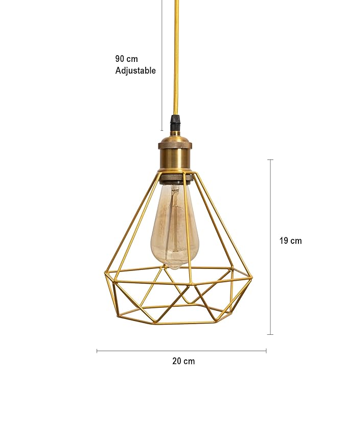 Lighting Golden Metal Cage Lampshade for Pendant Light With Antique handcraft brushed Holders Hanging Lighting Cord Fixture Farmhouse Bedroom Dining Room Decoration