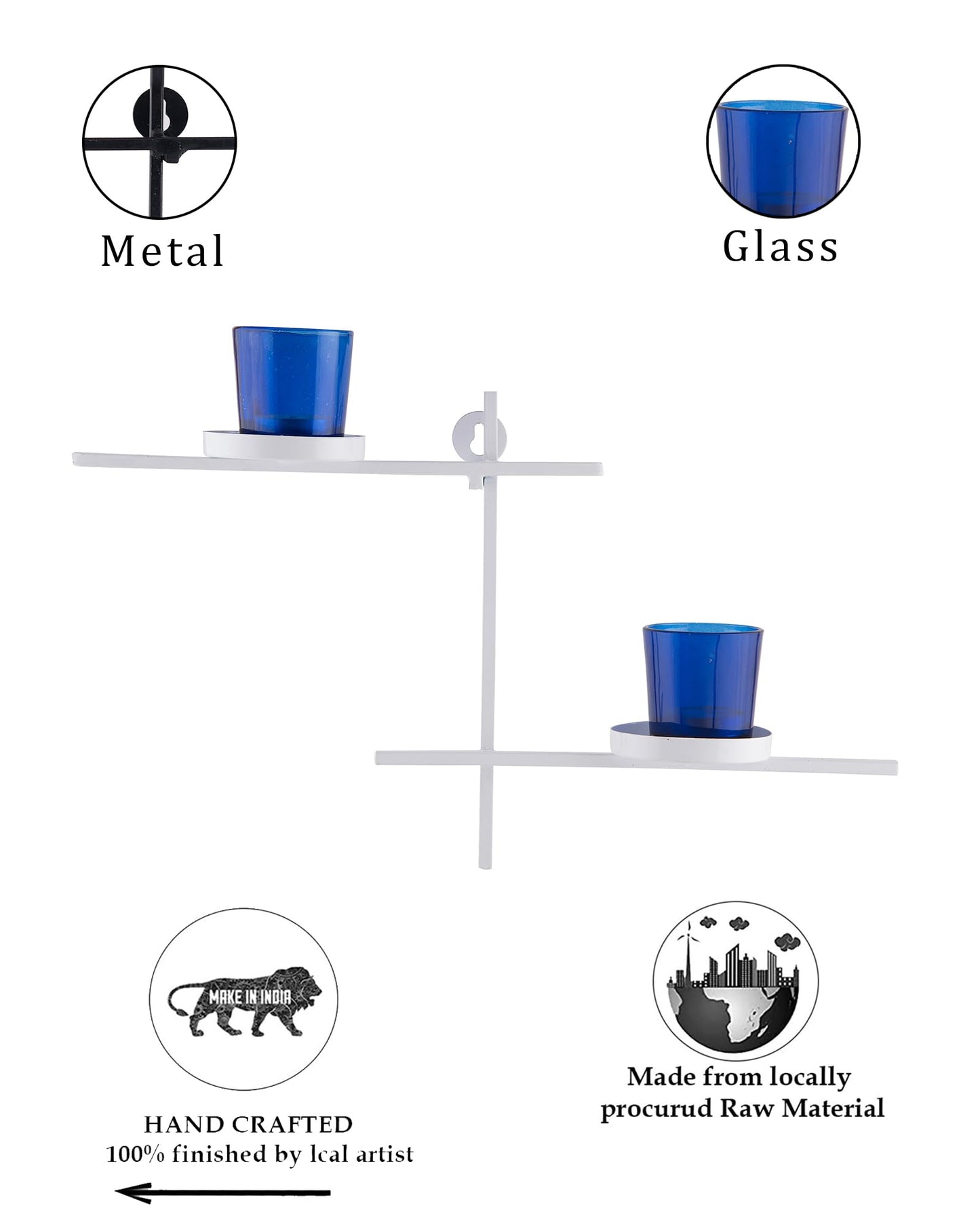 Homesake® White Scorching Ladder with Pair of Votive Green Wall Hanging Candle Tealight Holder, Set of 2