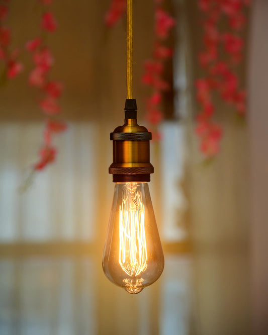 Homesake® ST64 Pear Shape Edison Bulb Pendant Light | Industrial Hanging Ceiling Lamp with Antique Brass Holder & Warm LED Filament Bulb – Retro Home & Café Décor