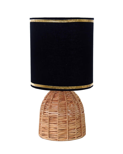 Homesake® Raffia Rattan Table Lamp with Fabric Shade, Small Nightstand Lamp, Natural Wicker Bedside Lamp for Bedroom, Living Room, Study & Home Décor, Livra Collection | E27 Holder