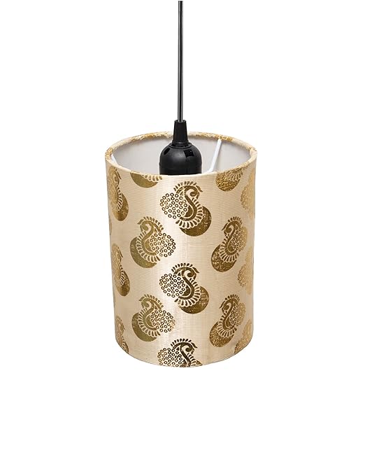 Golden Leaf Hanging Cylinder Lamp Shade, Decorative Light Lamp for Living Room, Home, Bedroom