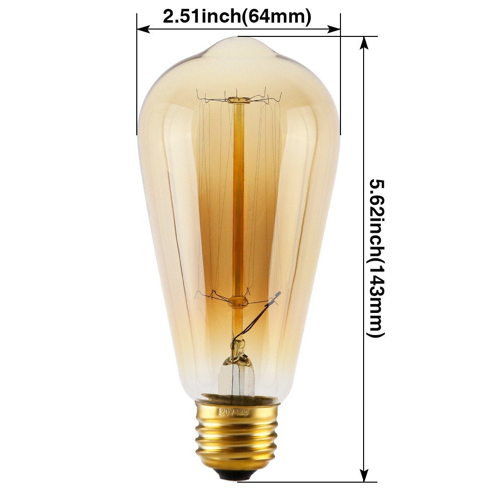 E27 ST64 Pear Shape Edison Tungsten Squirrel Cage Filament Vintage Antique Bulb