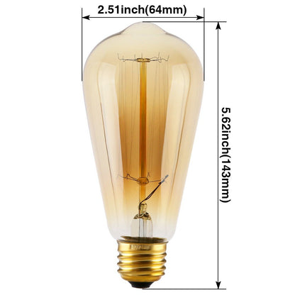 E27 ST64 Pear Shape Edison Tungsten Squirrel Cage Filament Vintage Antique Bulb