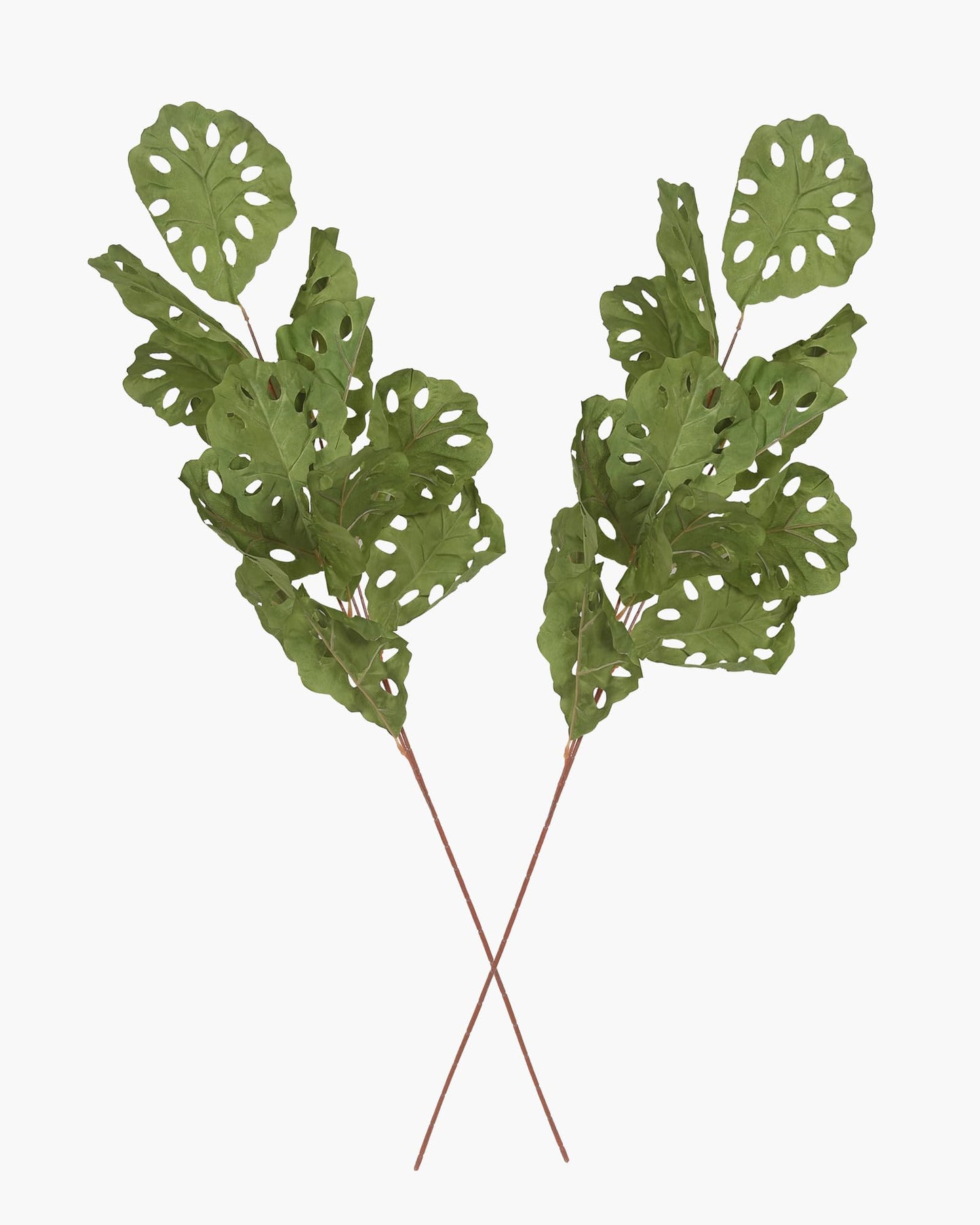 Homesake® Faux Long Monstera Leaf Stems, Set of 2 Artificial Branches with 5 Sticks Each, Pot Not Included, Decorative Plant for Vase, Tabletop, Living Room, Home Décor, Green