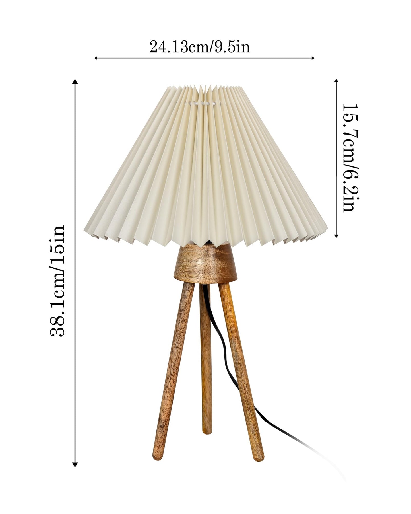 Wood Tripod Small Table Lamps, Rustic Antique Dimmable Bedside Lamp with Linen Lampshade, Nightstand Lamp for Nursery, Bedroom, Kid Room, Living Room,