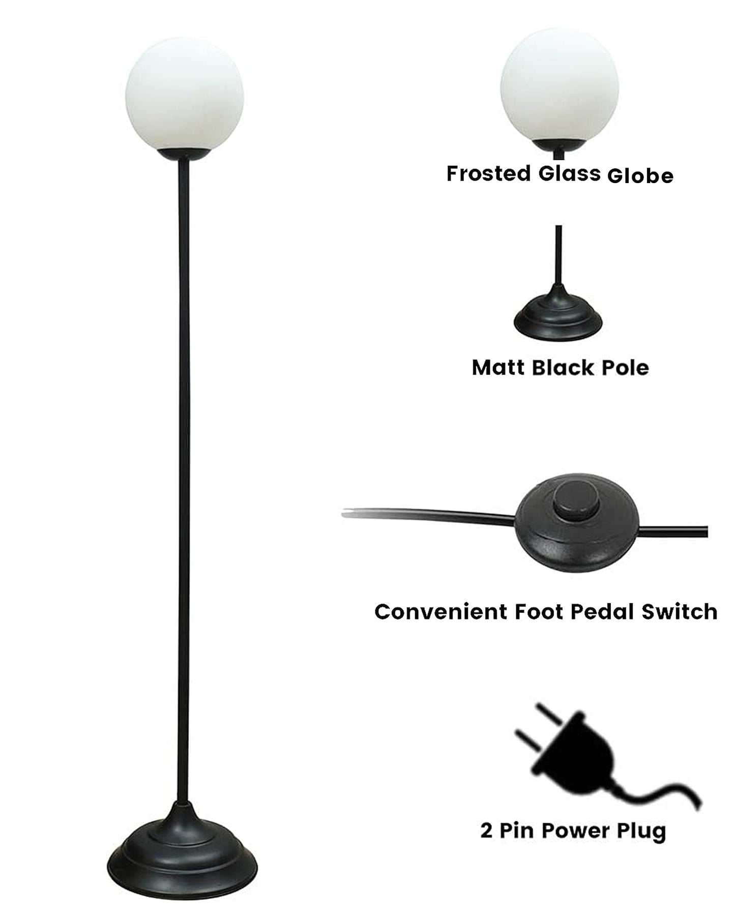 Homesake® Floor Lamp Standing Lamp | On/Off Foot Switch | Tall Modern Floor Lamp for Living Room | Bedrooms | Corner Lamp for Living Room | Office | Farmhouse | (Matt Black)