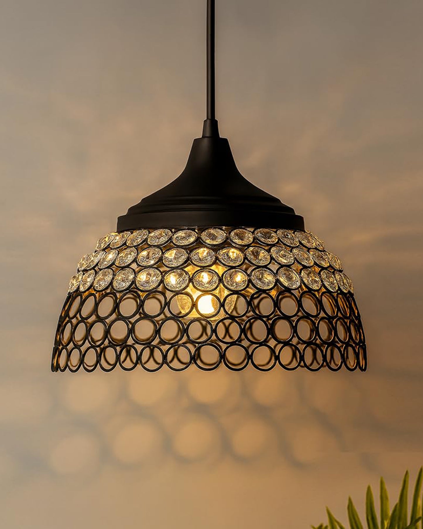 Matt Black Crystal Hanging Hemisphere Light, Ceiling Light, Nordic E27 Pendant