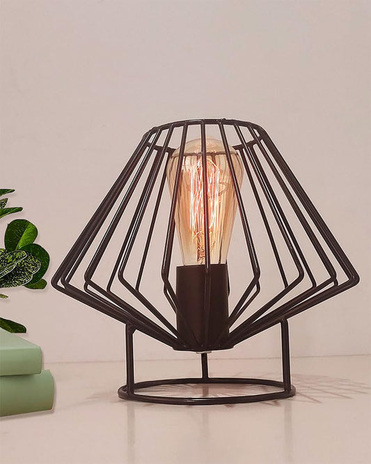 Homesake® Metal Cage Table Incandescent Lamp, Vintage Flame Table Lamp, E27 Decorative Bedside Lamp (Trapezium), Black