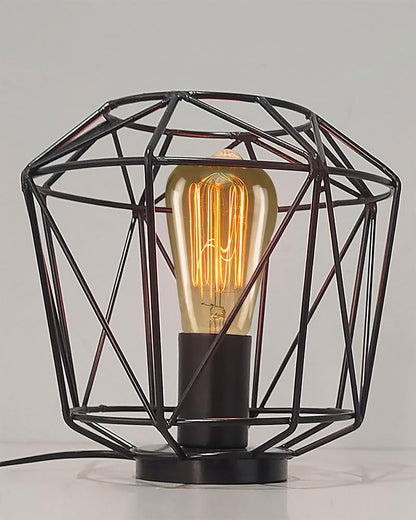 Homesake® Metal Cage Table Lamp, Vintage Flame E27 Decorative Bedside Incandescent Light (Geometric), Black