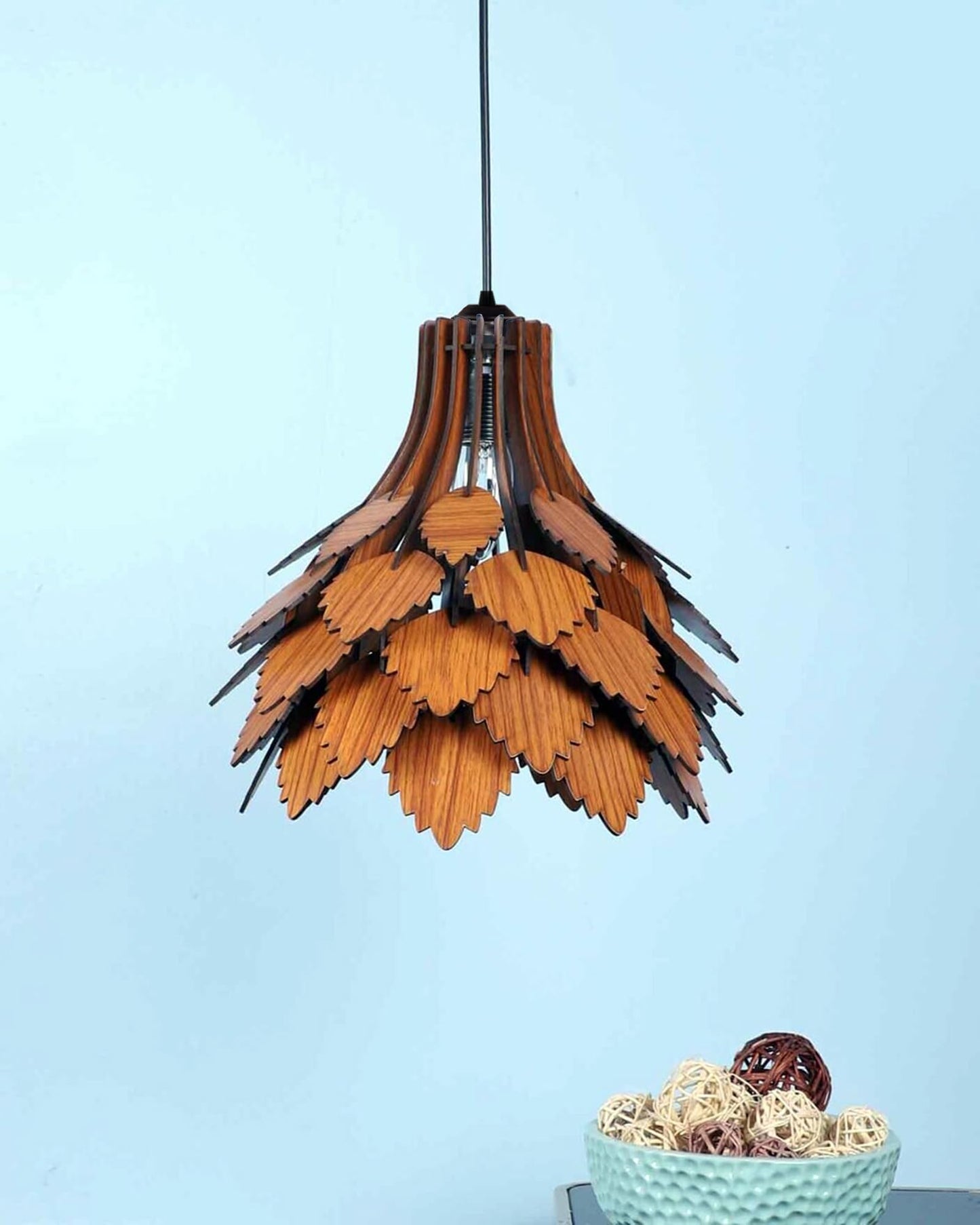 Homesake® Handcrafted Wooden Pendant lamp, Design Ceiling lamp,Hanging lamp Home decor Chandelier Light | E27 Bulb Included | Decoration for restaurants, Hotel, Home,Bedroom, Dining & Café