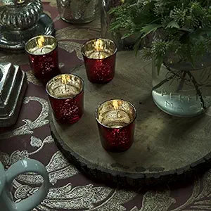 Mercury Silver T-light holder, Glass candle holder stand with free candles