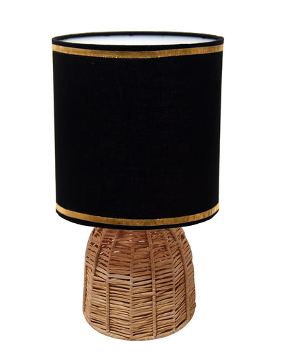 Homesake® Raffia Rattan Table Lamp with Fabric Shade, Small Nightstand Lamp, Natural Wicker Bedside Lamp for Bedroom, Living Room, Study & Home Décor, Livra Collection | E27 Holder