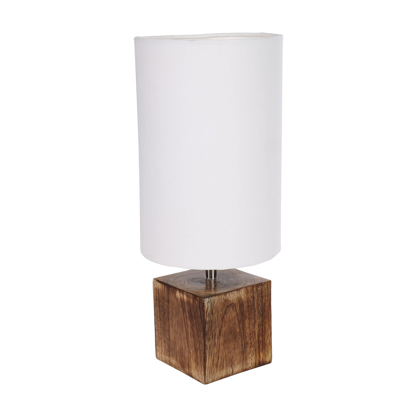 Modern Zen Wooden Lampshade Nightstand Lamps, Antique Base E27 Creative Reading Bedside Lamps Ideal for Bedroom, Cube