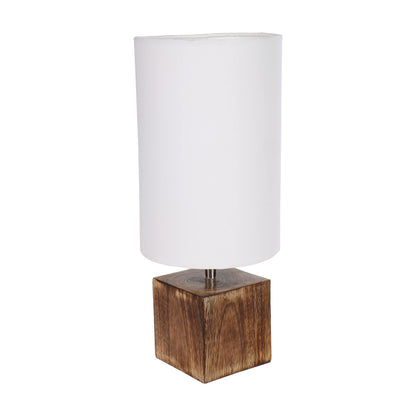 Modern Zen Wooden Lampshade Nightstand Lamps, Antique Base E27 Creative Reading Bedside Lamps Ideal for Bedroom, Cube