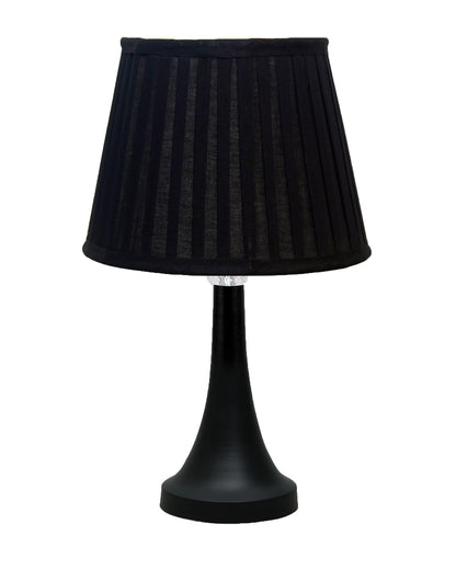 Bedside Black Metal Table Lamp with Fabric Shade, E27 holder, Cone, Pleated Jute Shade